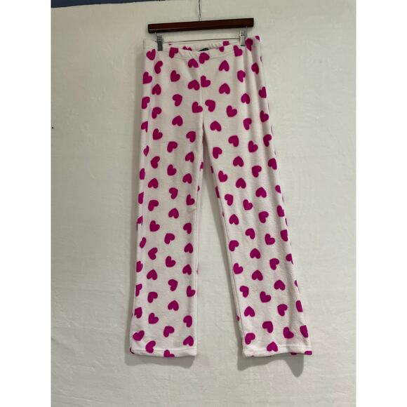 Just Love Pajama Pants Medium White Pink Hearts Elastic Waist No String Cozy - Picture 1 of 4